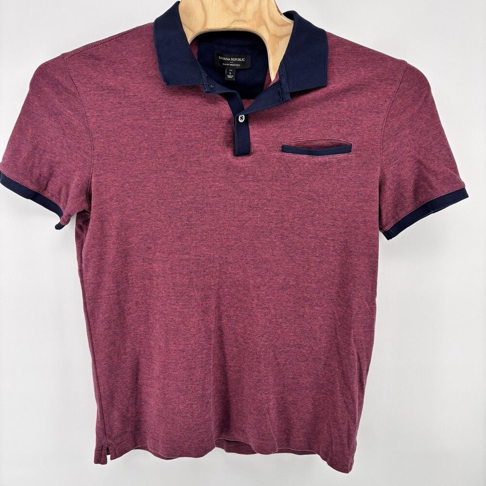 Banana Republic Men's L Tall Slim Fit Dress Polo Burgundy 100% Cotton